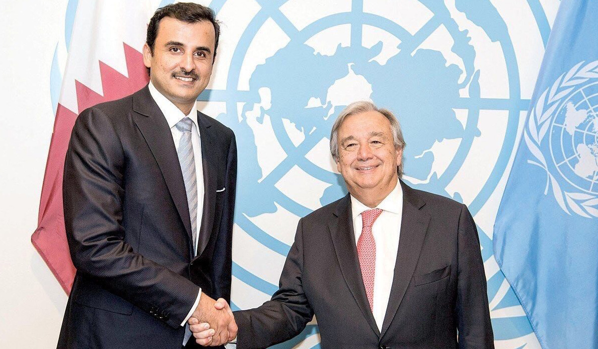 Sheikh Tamim bin Hamad Al Thani with Antonio Guterres